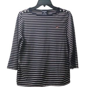 Polo Ralph Lauren Striped‎ Top Nautical 3/4 Sleeve Button Detail XL